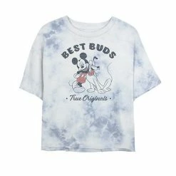 Juniors' Disney Mickey & Pluto Outlines Original Best Buds Portrait Bombard Wash Crop Graphic Tee