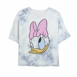Juniors' Disney Daisy Duck Big Face Winking Bow Bombard Wash Crop Graphic Tee