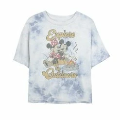 Juniors' Disney Mickey & Minnie Explore The Outdoors Portrait Bombard Wash Crop Graphic Tee