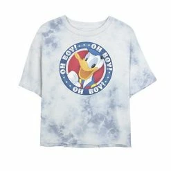 Juniors' Disney Mickey And Friends Donald Duck Oh Boy Oh Boy Oh Boy Bombard Wash Crop Graphic Tee