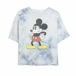 Juniors' Disney Mickey And Friends Mickey Mouse Retro Grumpy Bombard Wash Crop Graphic Tee