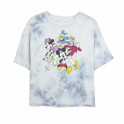 Juniors' Disney Mickey And Friends Group Shot Simple Bombard Wash Crop Graphic Tee