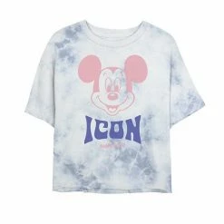 Juniors' Disney Mickey And Friends Mickey Icon Bombard Wash Crop Graphic Tee