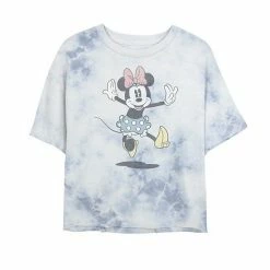 Juniors' Disney Mickey Jumping Minnie Bombard Wash Crop Graphic Tee