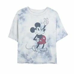 Juniors' Disney Mickey And Friends Mickey Mouse Plaid Shorts Bombard Wash Crop Graphic Tee