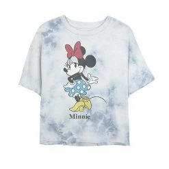Juniors' Disney Mickey And Friends Minnie Classic Text Portrait Bombard Wash Crop Graphic Tee