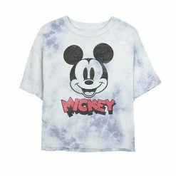 Juniors' Disney Mickey And Friends Mickey Big Face Logo Bombard Wash Crop Graphic Tee