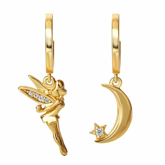 Disney's Tinkerbell 18k Gold Over Silver Cubic Zirconia Tinkerbell & Moon Mismatched Huggie Drop Earrings Disney's Tinkerbell 18k Gold Over Silver Cubic Zirconia Tinkerbell & Moon Mismatched Huggie Drop Earrings -Disney Sales Store unnamed file 580