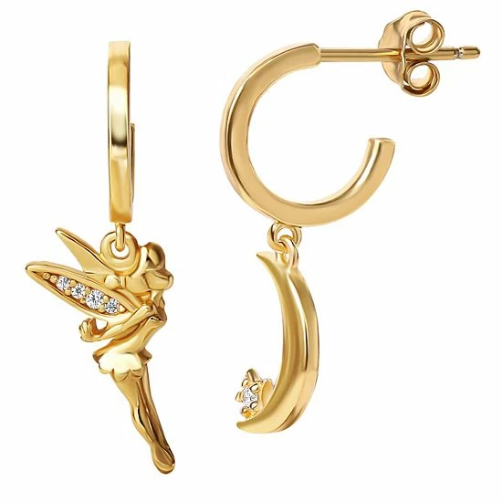 Disney's Tinkerbell 18k Gold Over Silver Cubic Zirconia Tinkerbell & Moon Mismatched Huggie Drop Earrings Disney's Tinkerbell 18k Gold Over Silver Cubic Zirconia Tinkerbell & Moon Mismatched Huggie Drop Earrings -Disney Sales Store unnamed file 581