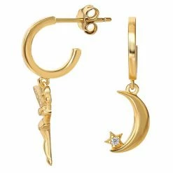 Disney's Tinkerbell 18k Gold Over Silver Cubic Zirconia Tinkerbell & Moon Mismatched Huggie Drop Earrings 4 Disney's Tinkerbell 18k Gold Over Silver Cubic Zirconia Tinkerbell & Moon Mismatched Huggie Drop Earrings -Disney Sales Store unnamed file 582