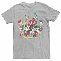 Disney Men's Mickey Classic Holiday Group Christmas Group Shot Tee Athletic Heather