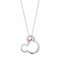 Disney Two-Tone 14k Rose Gold & Fine Silver Plated Crystal Open Minnie Mouse Pendant Necklace
