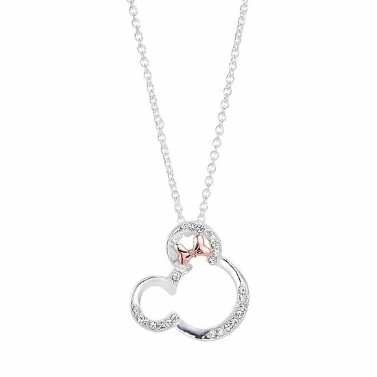 Disney Two-Tone 14k Rose Gold & Fine Silver Plated Crystal Open Minnie Mouse Pendant Necklace 3 Disney Two-Tone 14k Rose Gold & Fine Silver Plated Crystal Open Minnie Mouse Pendant Necklace
