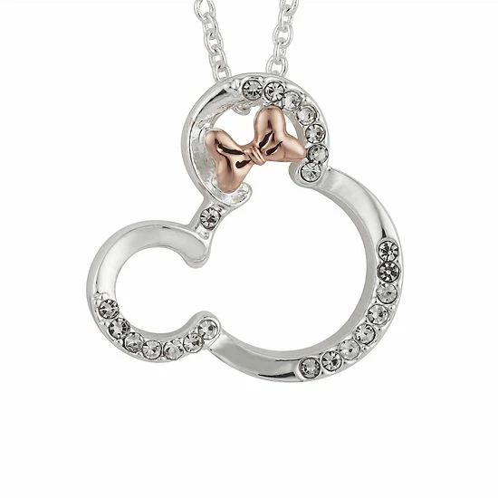 Disney Two-Tone 14k Rose Gold & Fine Silver Plated Crystal Open Minnie Mouse Pendant Necklace 4 Disney Two-Tone 14k Rose Gold & Fine Silver Plated Crystal Open Minnie Mouse Pendant Necklace - Image 2