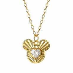 Disney's Mickey Mouse 18k Gold Over Silver Cubic Zirconia Heart Stone Pendant Necklace -Disney Sales Store unnamed file 6633