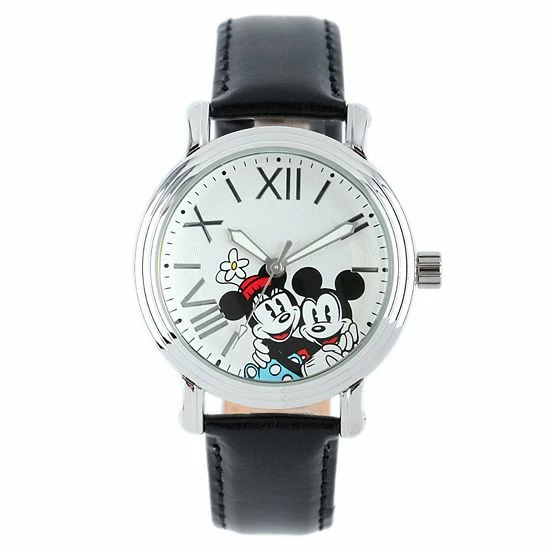 Disney's Mickey Mouse & Minnie Mouse Women's Shiny Silver Tone Black Leather Vintage Watch Disney's Mickey Mouse & Minnie Mouse Women's Shiny Silver Tone Black Leather Vintage Watch -Disney Sales Store unnamed file 6634