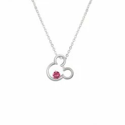 Disney Fine Silver Plated Pink Crystal Mickey Mouse Pendant Necklace