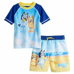 Disney Toddler Boy Bluey Rash Guard & Swim Trunks Set