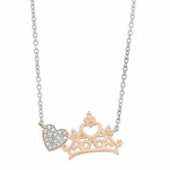 Disney Princess Sterling Silver Diamond Accent Crown & Heart Necklace