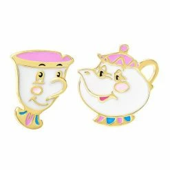 Disney's Beauty & The Beast 18k Gold Over Silver Enameled Mrs. Potts & Chip Mismatched Stud Earrings