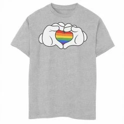 Disney's Mickey Mouse Boys 8-20 Rainbow Fill Heart Shaped Hands Graphic Tee Athletic Heather