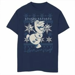 Disney's Frozen Boys 8-20 Olaf I Love Warm Hugs Pattern Graphic Tee Navy