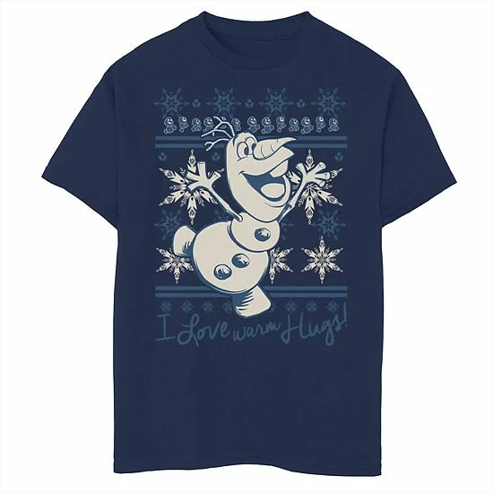 Disney's Frozen Boys 8-20 Olaf I Love Warm Hugs Pattern Graphic Tee Navy 4 Disney's Frozen Boys 8-20 Olaf I Love Warm Hugs Pattern Graphic Tee Navy - Image 2