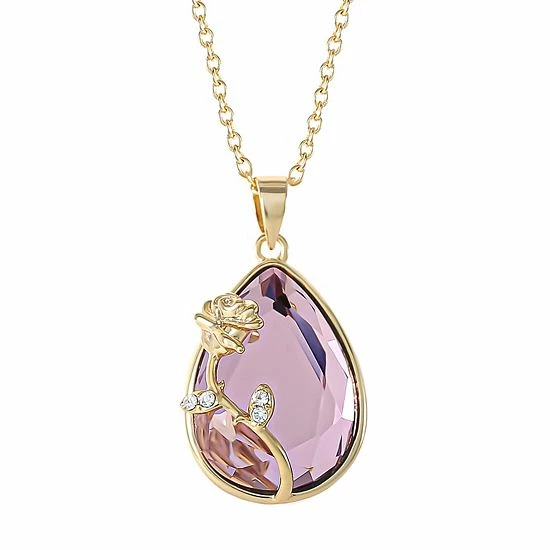 Disney's Beauty & The Beast Kids' 18k Gold Plated Crystal Rose Pendant Necklace 4 Disney's Beauty & The Beast Kids' 18k Gold Plated Crystal Rose Pendant Necklace - Image 2