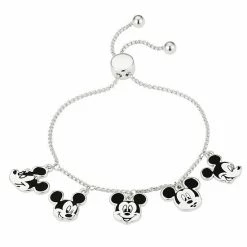 Disney's Mickey Mouse Multi Head Charm Adjustable Bracelet Silver Tone