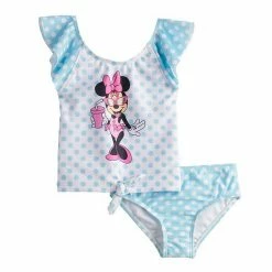 Toddler Girl Disney Minnie Mouse Ruffle Sleeve Polka Dot Two-Piece Tankini Swimsuit
