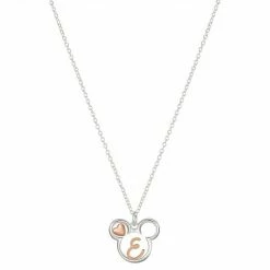 Disney's Mickey Mouse Two Tone 14k Rose Gold & Fine Silver Plated Mickey Letter Initial Heart Pendant Necklace Rose Tone Silver J -Disney Sales Store unnamed file 75