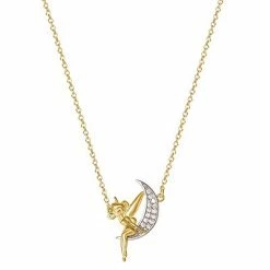Disney's Tinkerbell Two Tone 18k Gold Over Silver Cubic Zirconia Tinkerbell On The Moon Necklace
