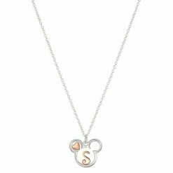 Disney's Mickey Mouse Two Tone 14k Rose Gold & Fine Silver Plated Mickey Letter Initial Heart Pendant Necklace Rose Tone Silver J -Disney Sales Store unnamed file 76