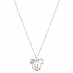 Disney's Mickey Mouse Two Tone 14k Rose Gold & Fine Silver Plated Mickey Letter Initial Heart Pendant Necklace Rose Tone Silver J -Disney Sales Store unnamed file 78