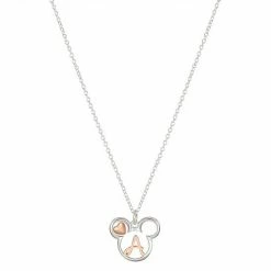 Disney's Mickey Mouse Two Tone 14k Rose Gold & Fine Silver Plated Mickey Letter Initial Heart Pendant Necklace Rose Tone Silver J -Disney Sales Store unnamed file 80